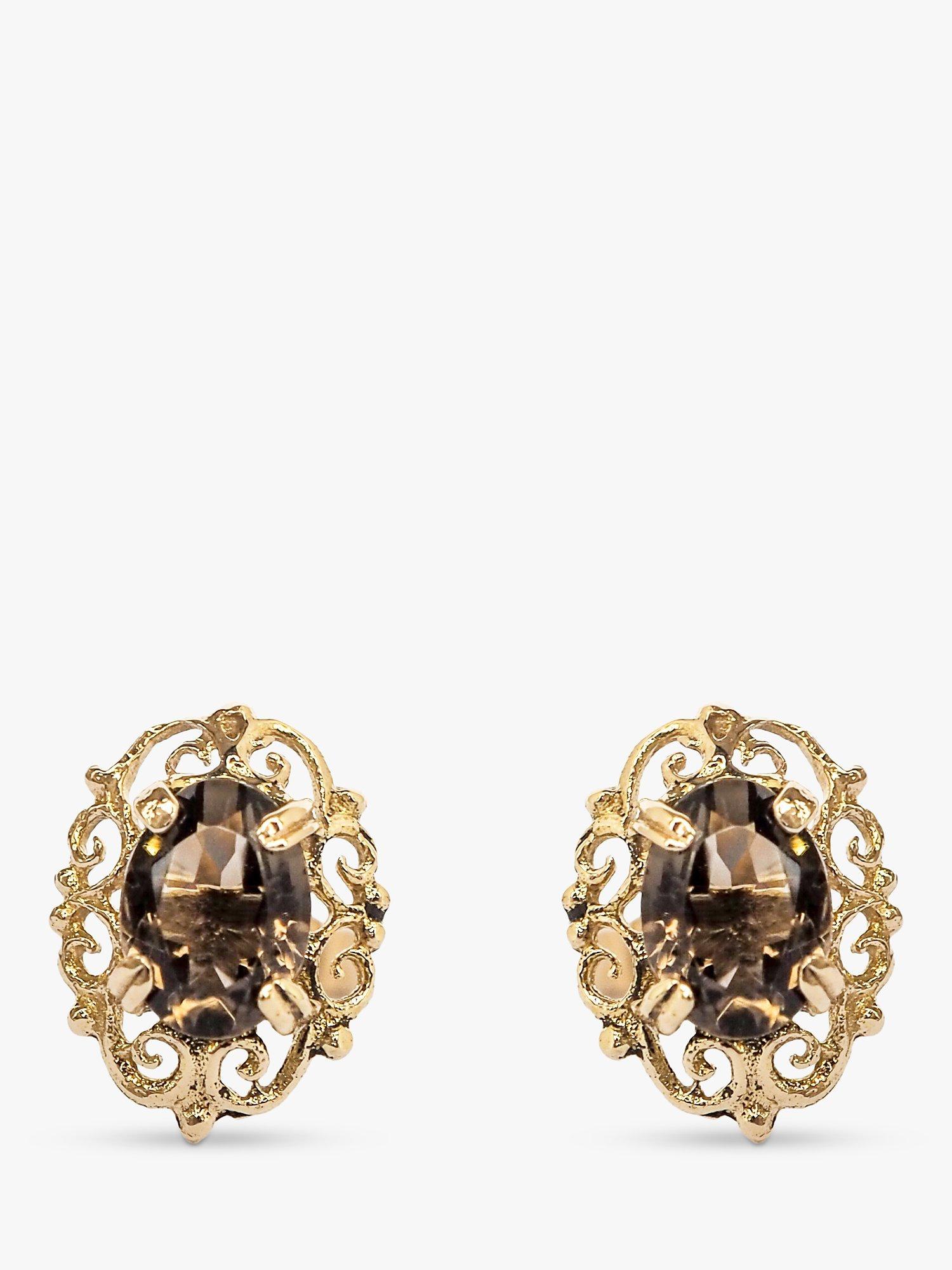 L & T Heirlooms Pre-Loved 9ct Yellow Gold Scrollwork Citrine Stud Earrings