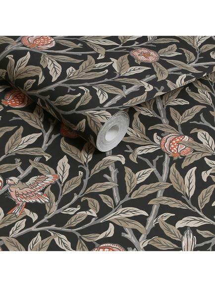William Morris At Home Bird and Pomegranate Wallpaper - view 2, Charcoal 124258
