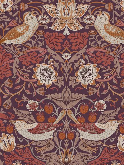 William Morris At Home Strawberry Thief Wallpaper, Plum