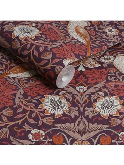 William Morris At Home Strawberry Thief Wallpaper - view 2, Plum