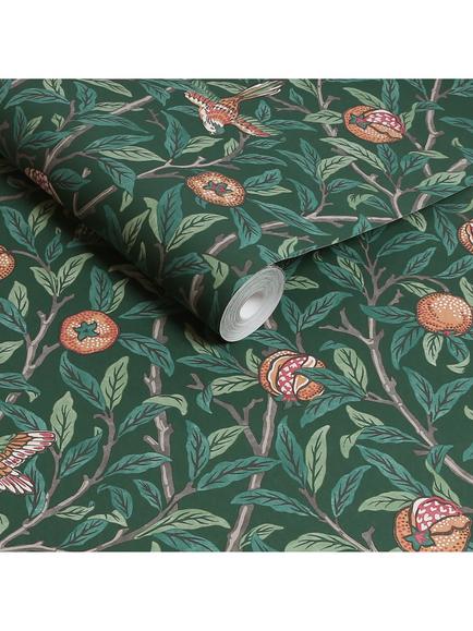 William Morris At Home Bird and Pomegranate Wallpaper - view 2, Deep Green 124260