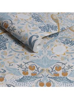 William Morris At Home Strawberry Thief Wallpaper - view 2, Soft Blue