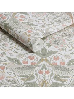 William Morris At Home Strawberry Thief Wallpaper - view 2, Sage & Pink