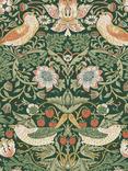 William Morris At Home Strawberry Thief Wallpaper, Rich Green