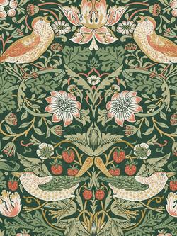 William Morris At Home Strawberry Thief Wallpaper, Rich Green