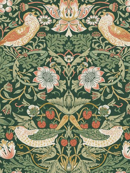 William Morris At Home Strawberry Thief Wallpaper, Rich Green