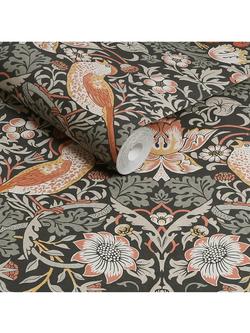 William Morris At Home Strawberry Thief Wallpaper - view 2, Charcoal