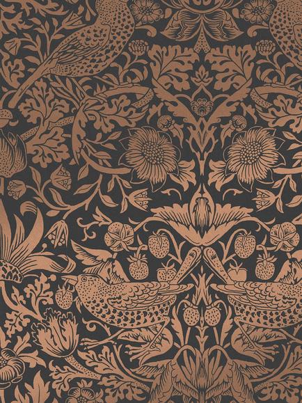 William Morris At Home Strawberry Thief Fibrous Wallpaper, 124236