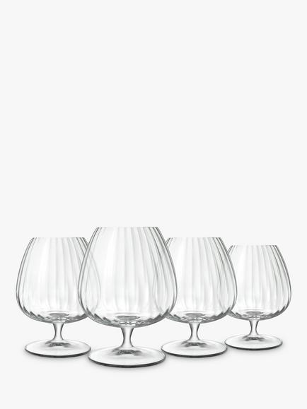 Luigi Bormioli Optica Fluted Cognac Glass, Set of 4, 465ml, Clear, 