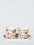 John Lewis Robin Stoneware Mugs & Melamine Tray Set, Multi