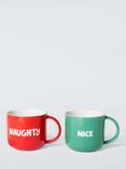 John Lewis Naughty & Nice Stoneware Mugs, Set of 2, 266ml, Green/Red