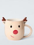 John Lewis Reindeer 3D Stoneware Mug, 400ml, Brown