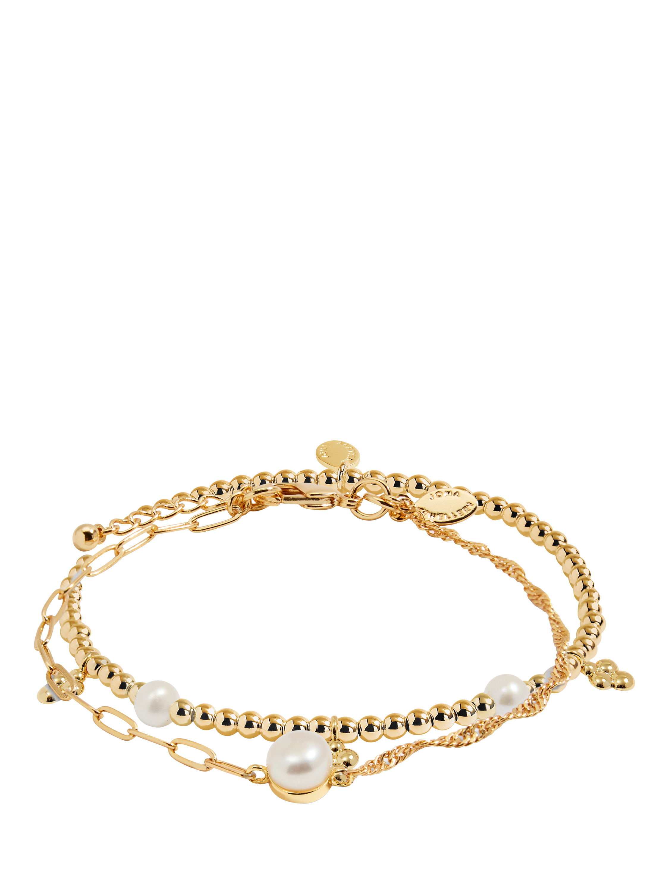 Product image 1 of 6, which shows Joma Jewellery Stacks of Style Pearl Chain Bracelet, Set of 2, Gold