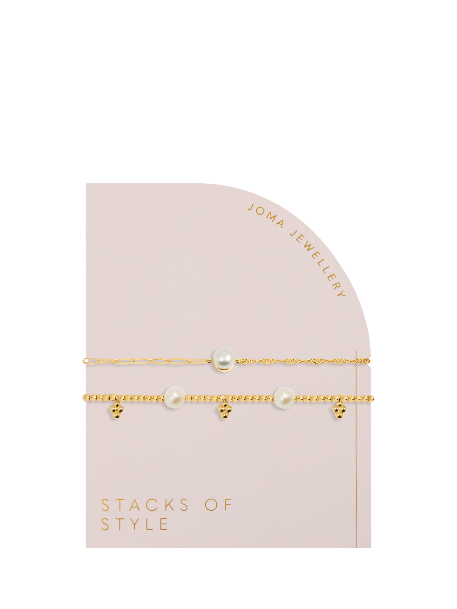 Product image 2 of 6, which shows Joma Jewellery Stacks of Style Pearl Chain Bracelet, Set of 2, Gold