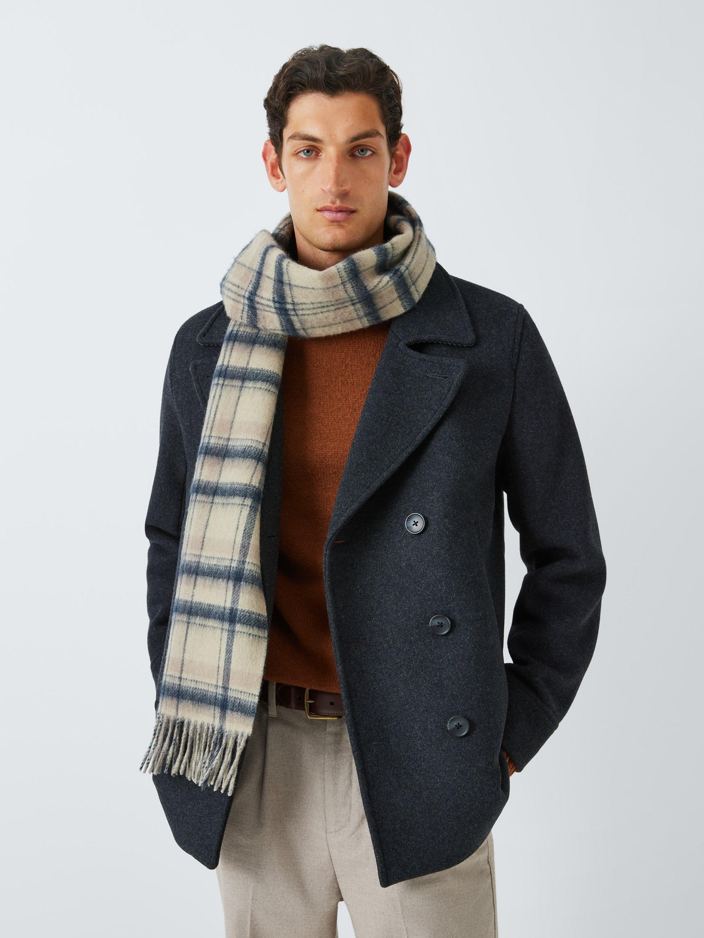 John Lewis Double Faced Check Lambswool Scarf Beige Check