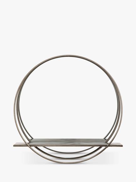 Gallery Direct Clanton Round Metal Wall Mirror & Shelf, Black, Black
