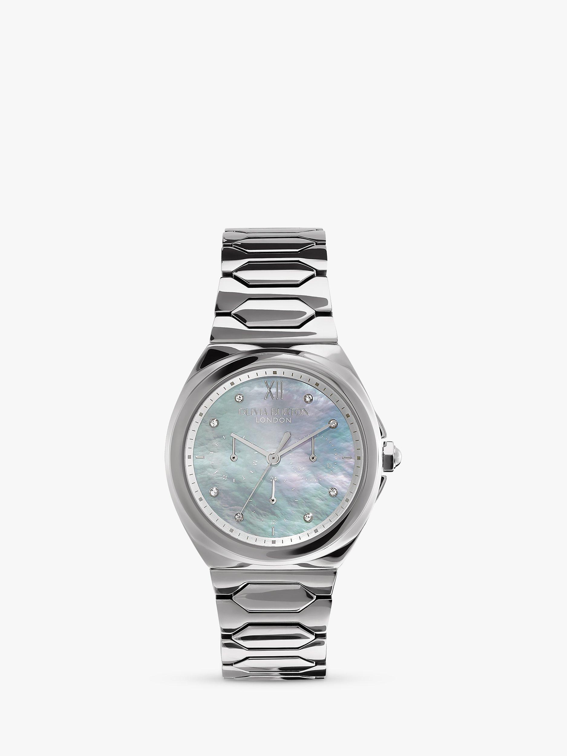Olivia Burton Women's Multifunction Honeycomb Link Strap Watch, Silver