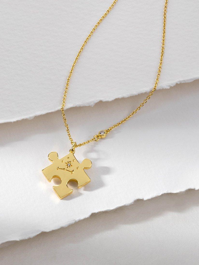 Product image 3 of 8, which shows Wanderlust + Co Puzzle Piece Pendant Necklace, Gold