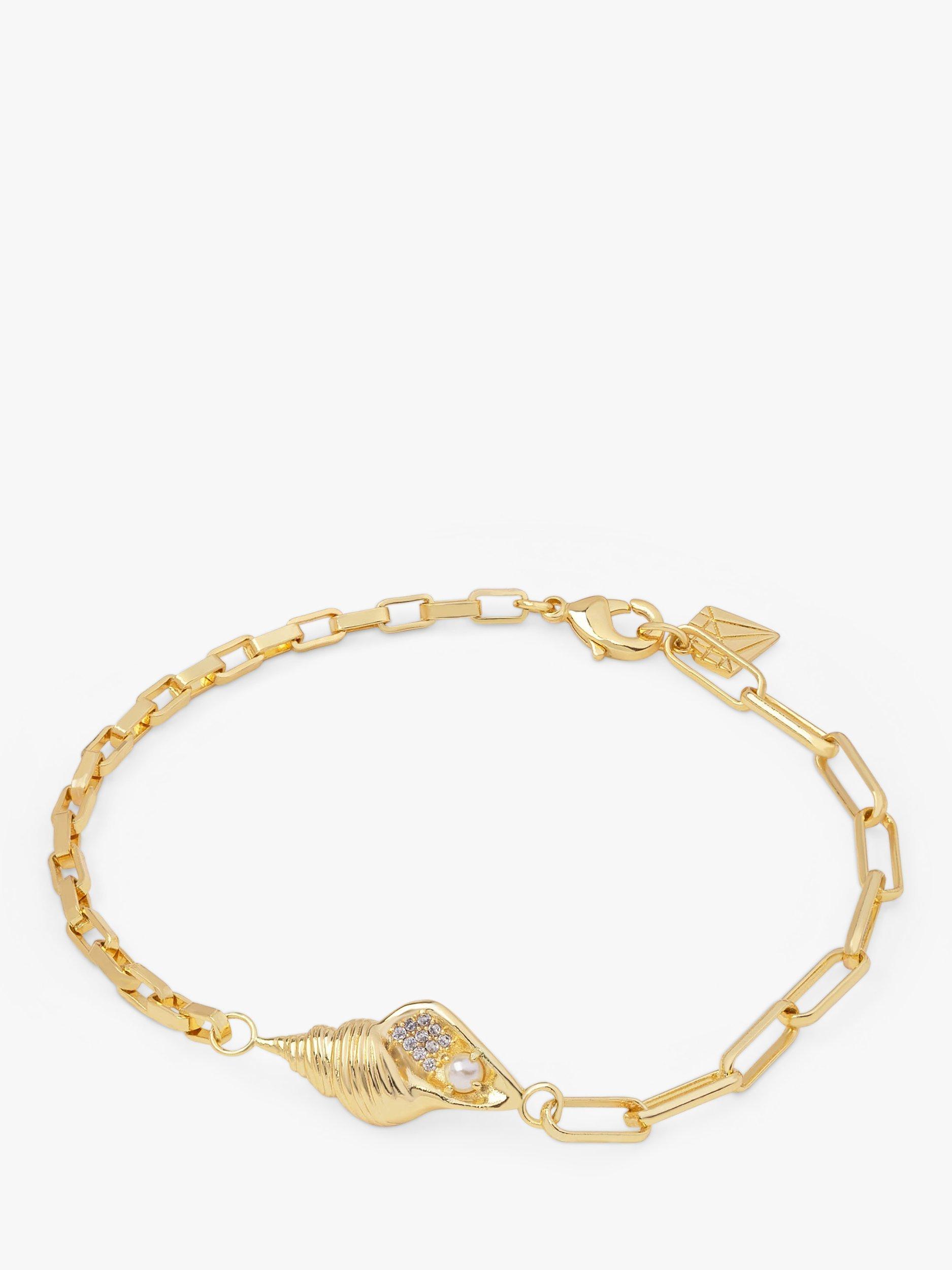 Wanderlust + Co Shell Charm Link Chain Bracelet, Gold