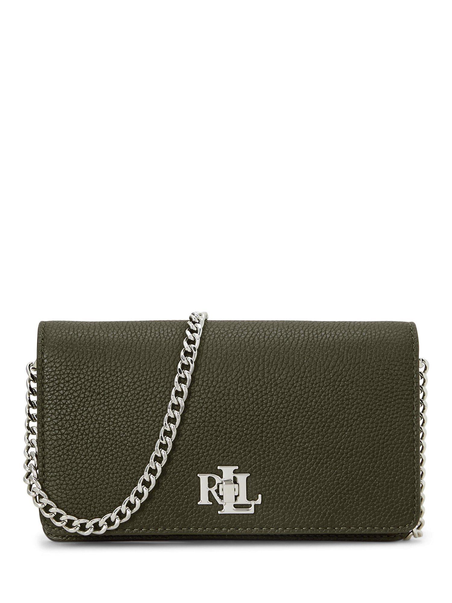 Lauren Ralph Lauren Pebbled Leather Flapover Crossbody Bag, Dark Olive