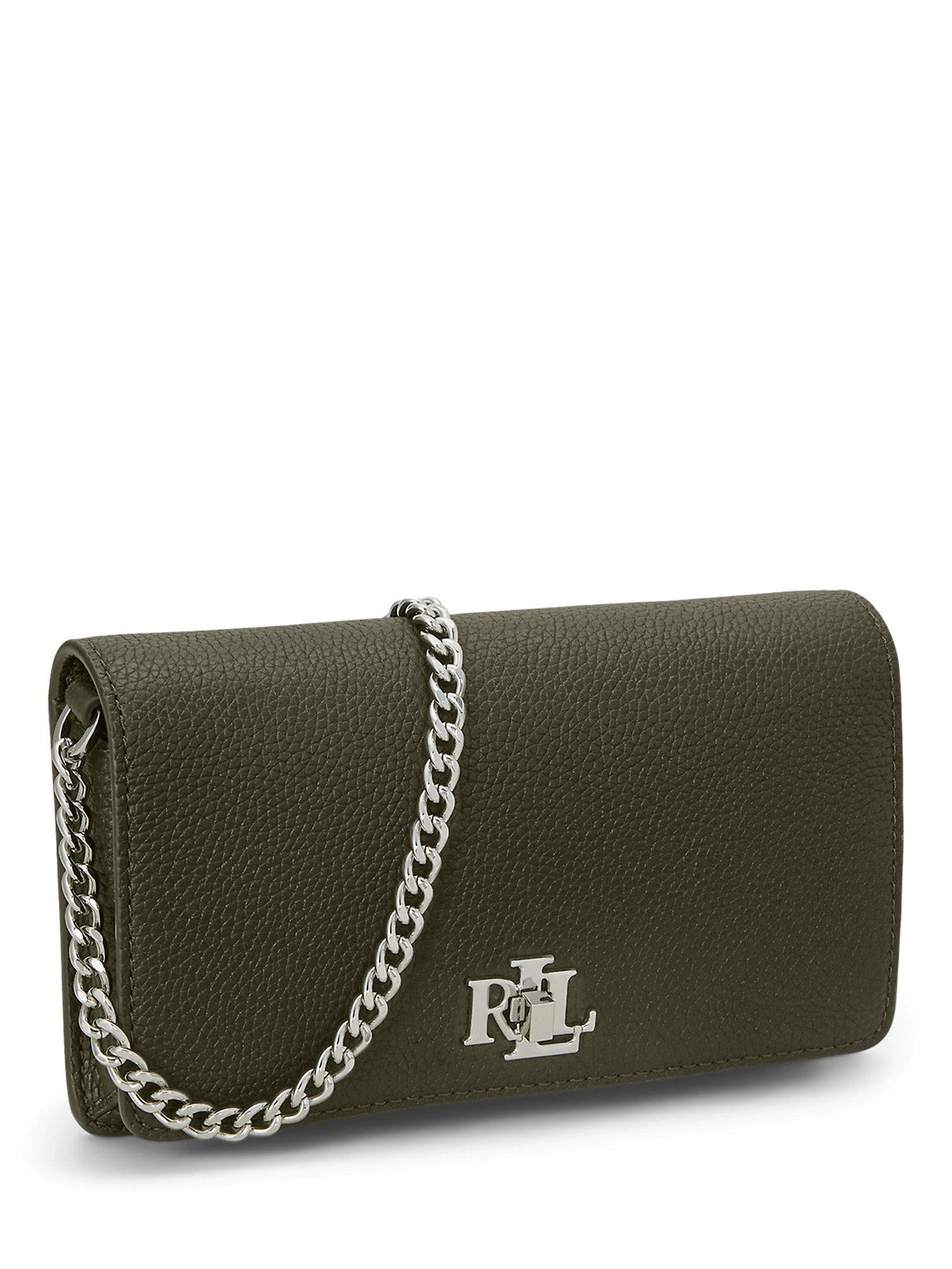 Lauren Ralph Lauren Pebbled Leather Flapover Crossbody Bag, Dark Olive