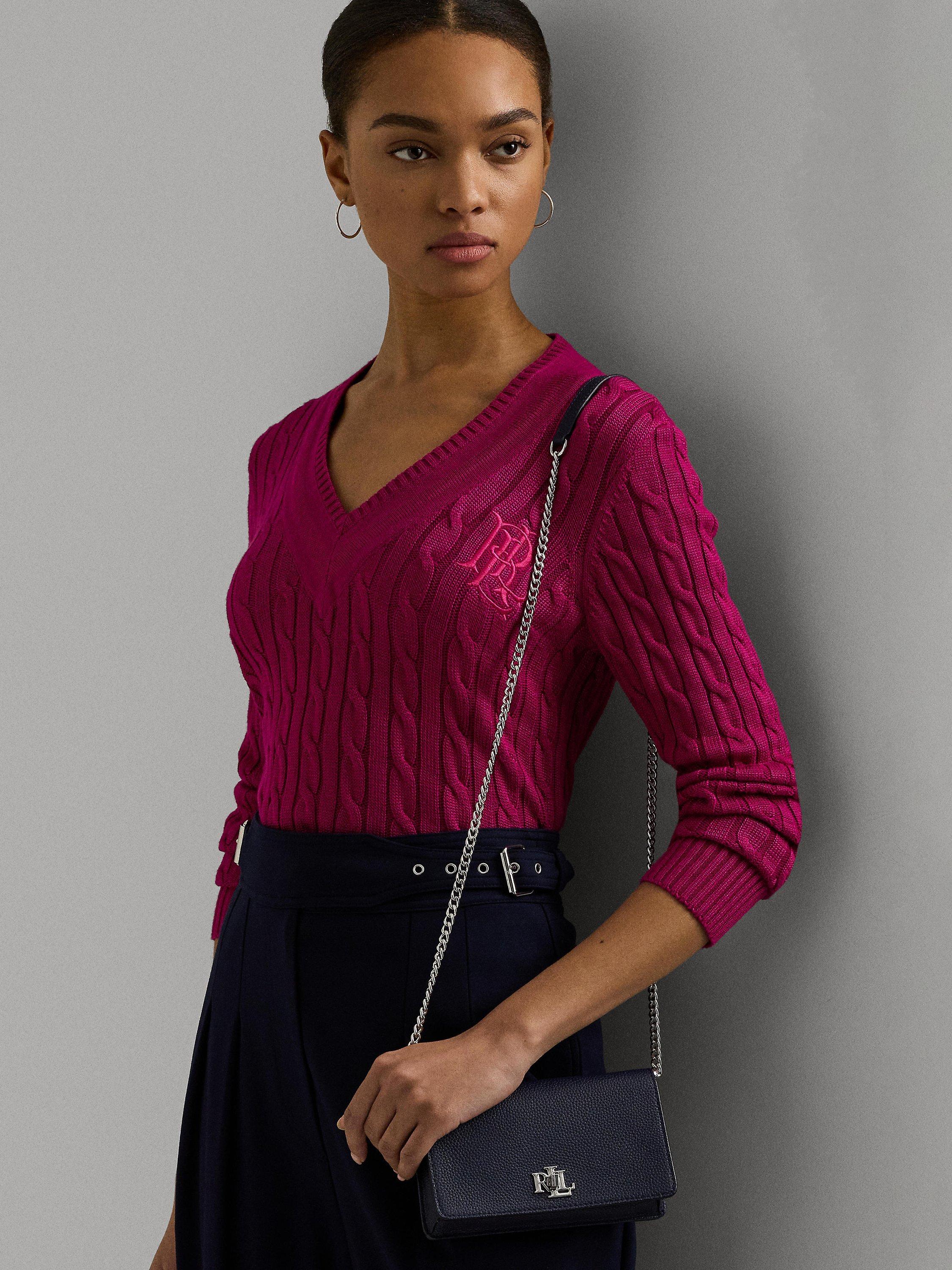 Product image 5 of 7, which shows Lauren Ralph Lauren Pebbled Leather Flapover Crossbody Bag, Refined Navy