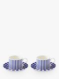 Spode Steccato Stripe Earthenware Teacup & Saucer, Set of 2, 290ml, Blue/White