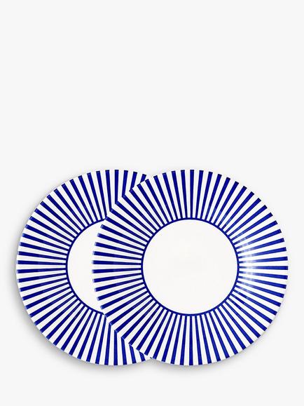 Spode Steccato Narrow Stripe Earthenware Side Plate, Set of 2, 18cm, Blue/White, Blue/White
