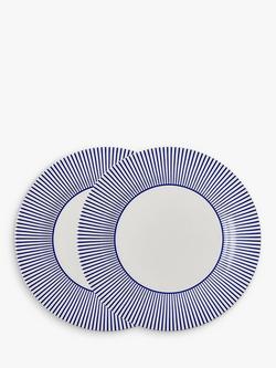Spode Steccato Narrow Stripe Earthenware Dinner Plate, Set of 2, 28cm, Blue/White, Blue/White