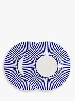 Spode Steccato Narrow Stripe Earthenware Salad Plate, Set of 2, 22cm, Blue/White, Blue/White
