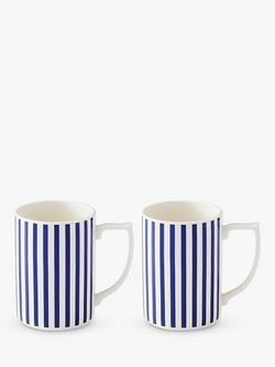 Spode Steccato Narrow Stripe Earthenware Mug, Set of 2, 340ml, Blue/White, Blue/White