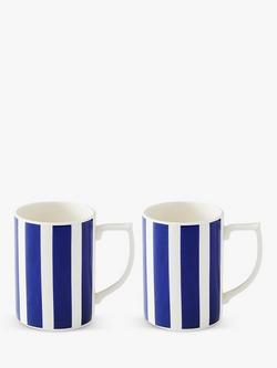 Spode Steccato Bold Stripe Earthenware Mug, Set of 2, 340ml, Blue/White, Blue/White