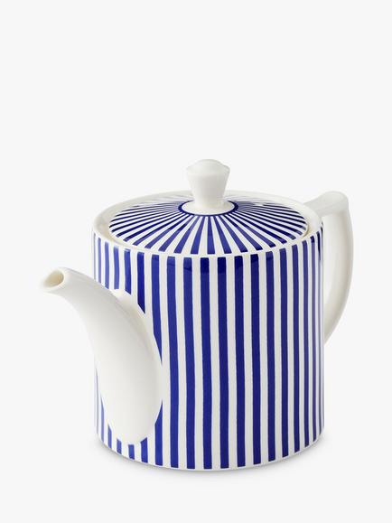Spode Steccato Narrow Stripe Earthenware Teapot, 1.1L, Blue/White - view 2, Blue/White