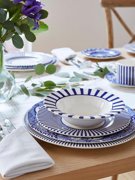 Spode Steccato Bold Stripe Earthenware Bowl, Set of 2, 19cm, Blue/White - view 2, Blue/White