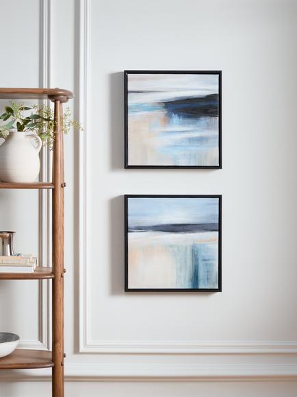 John Lewis 'Misty Skies' Framed Embellished Canvas Print, Set of 2, 35 x 35cm, Blue - view 2, Blue