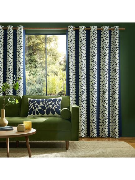 Orla Kiely Sycamore Stripe Pair Lined Eyelet Curtains, Space Blue, Space Blue
