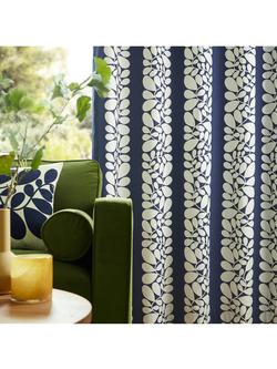 Orla Kiely Sycamore Stripe Pair Lined Eyelet Curtains, Space Blue - view 2, Space Blue
