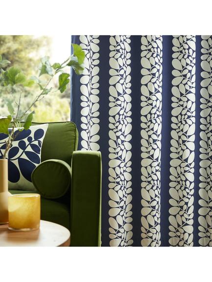 Orla Kiely Sycamore Stripe Pair Lined Eyelet Curtains, Space Blue - view 2, Space Blue