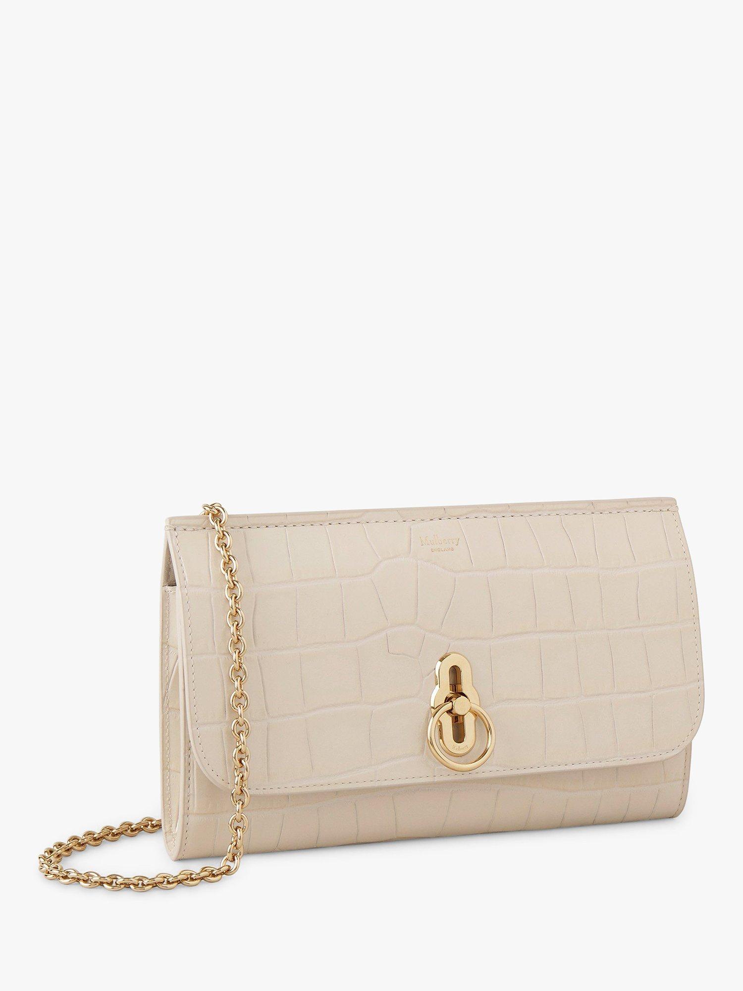 Mulberry Amberley Shiny Croc Effect Leather Clutch Bag Eggshell