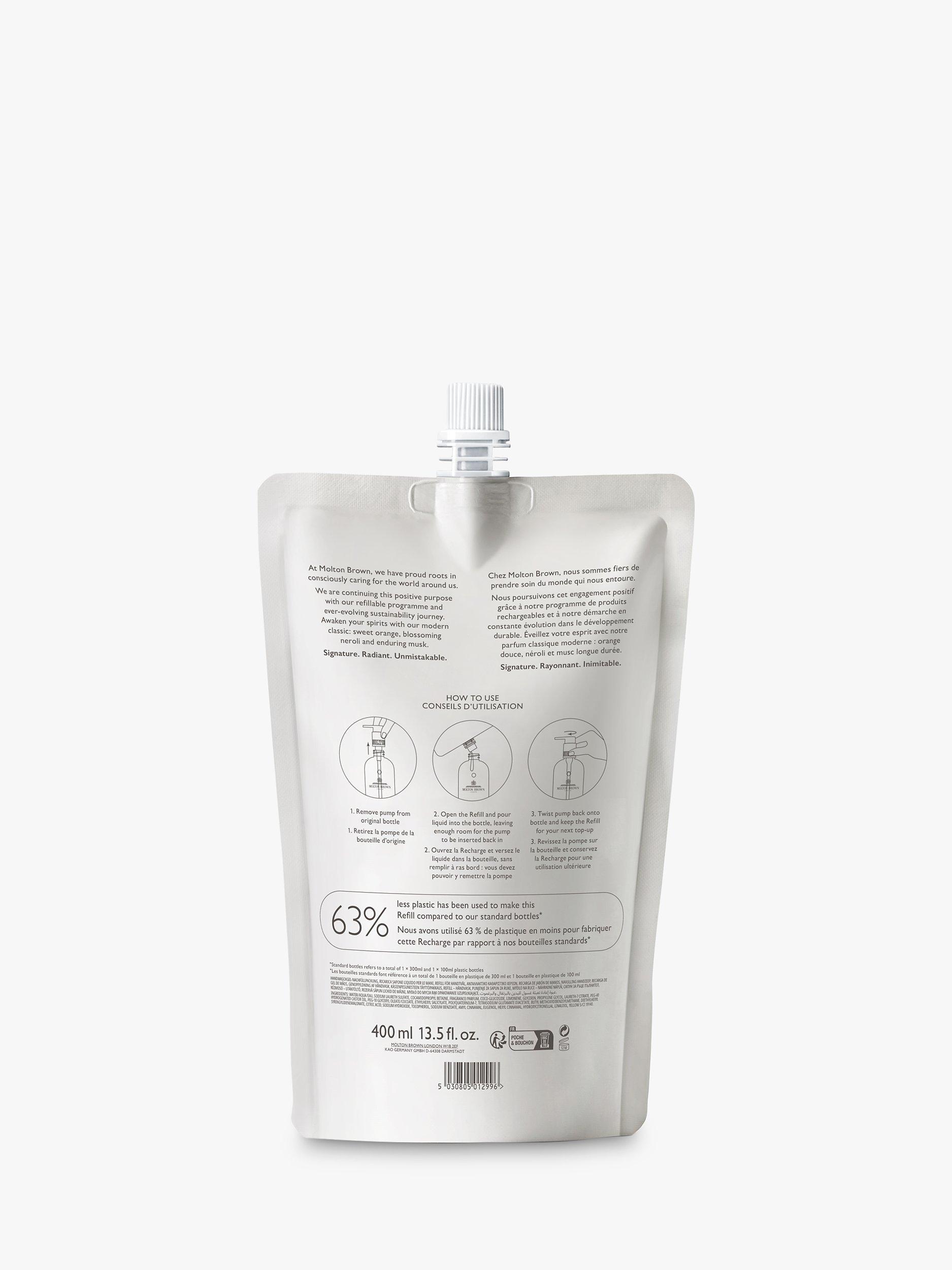 Product image 2 of 3, which shows Molton Brown Orange & Bergamot Fine Liquid Hand Wash Refill, 400ml