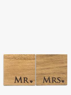 Selbrae House Mr & Mrs Square Oak Coasters, Set of 2, Natural, Natural