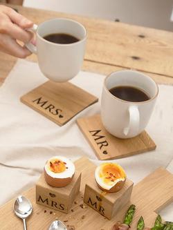 Selbrae House Mr & Mrs Square Oak Coasters, Set of 2, Natural - view 2, Natural