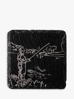 Selbrae House Fishing Square Slate Coaster, Natural, 