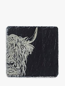 Selbrae House Highland Cow Square Slate Coaster, Natural, Natural