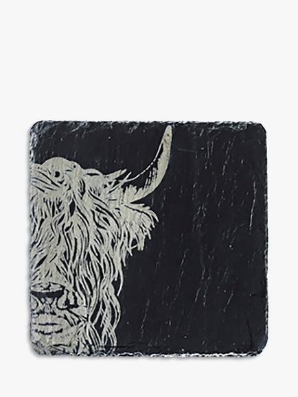 Selbrae House Highland Cow Square Slate Coaster, Natural, Natural