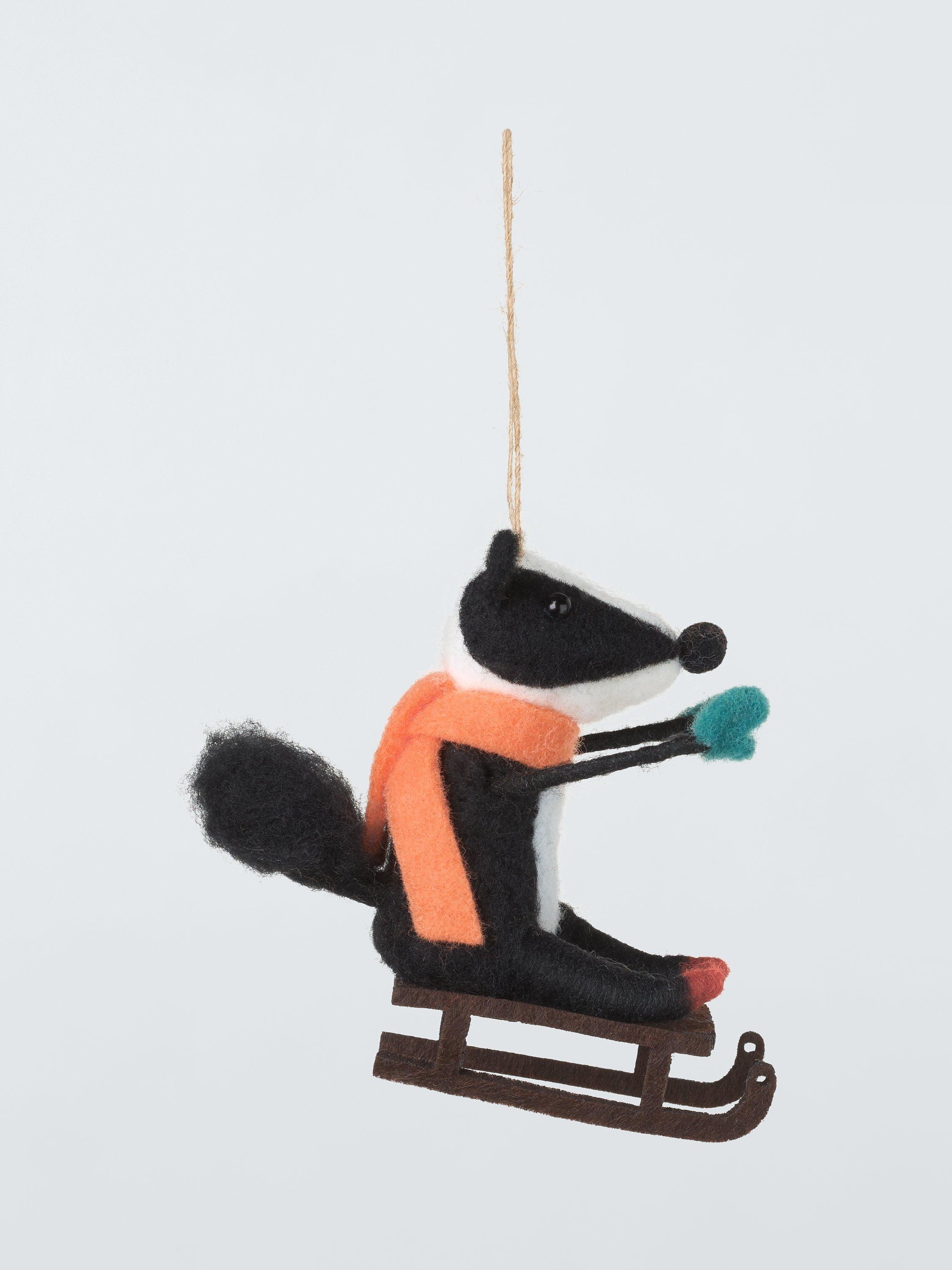 John Lewis Dawn & Dusk Felt Badger on Sleigh Tree Decoration