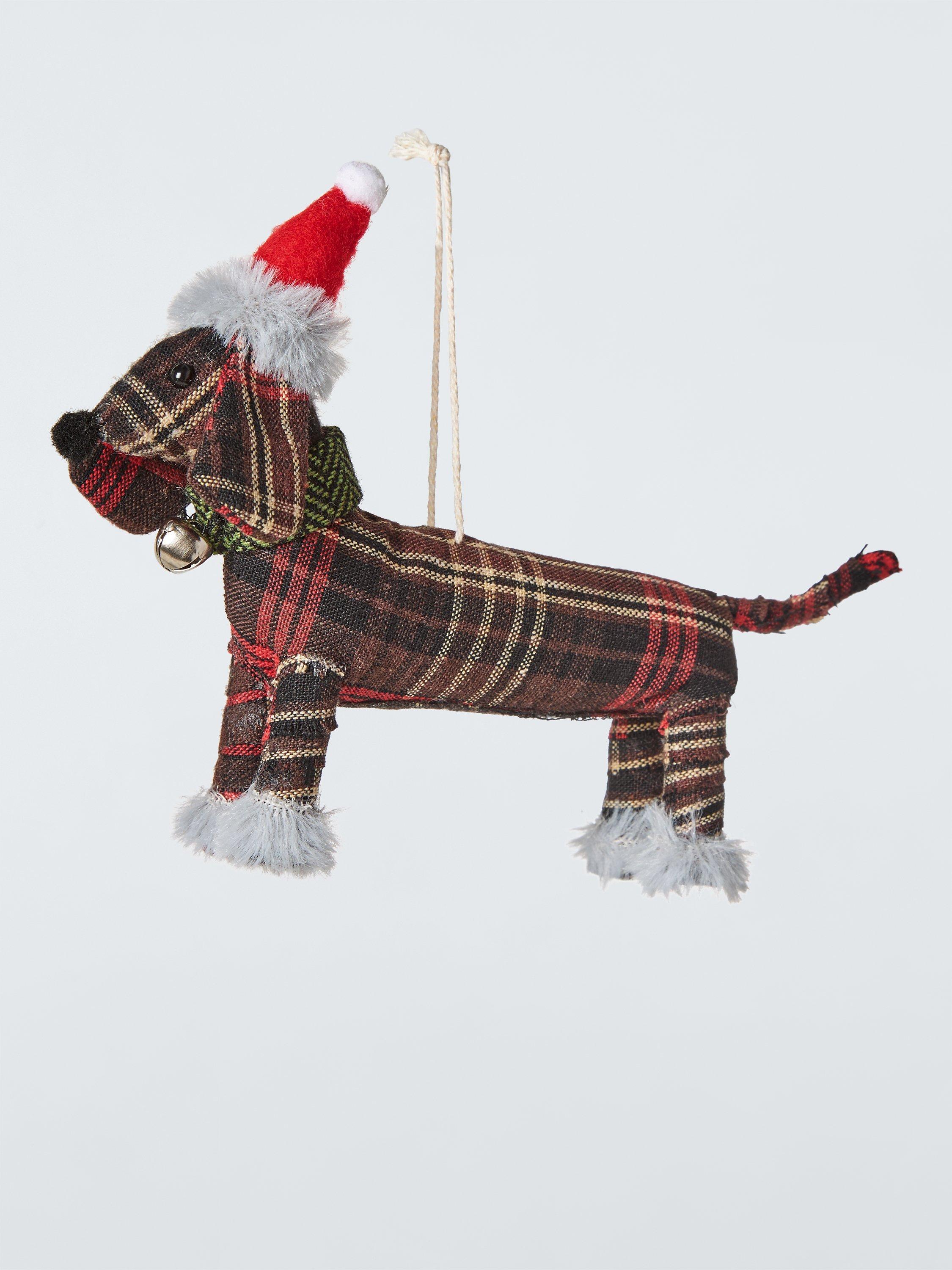 John Lewis Plaid Sausage Dog Fabric Tree Decoration