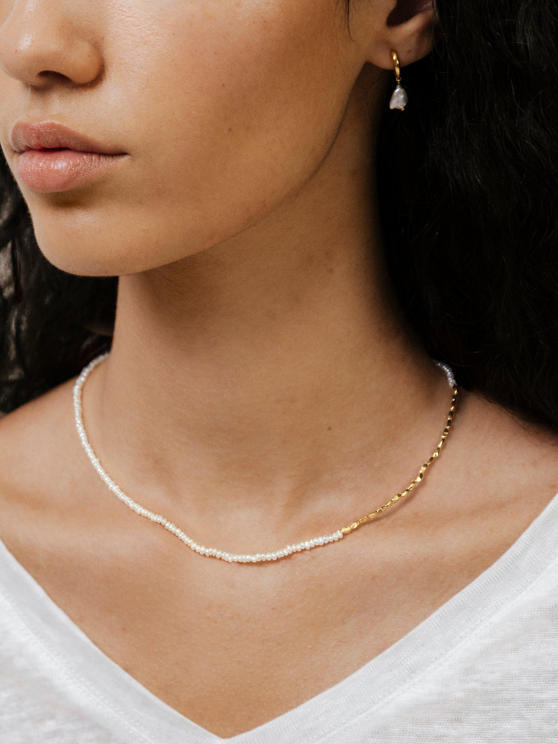 Product image 2 of 4, which shows Monica Vinader Mini Pearl Necklace, White/Gold