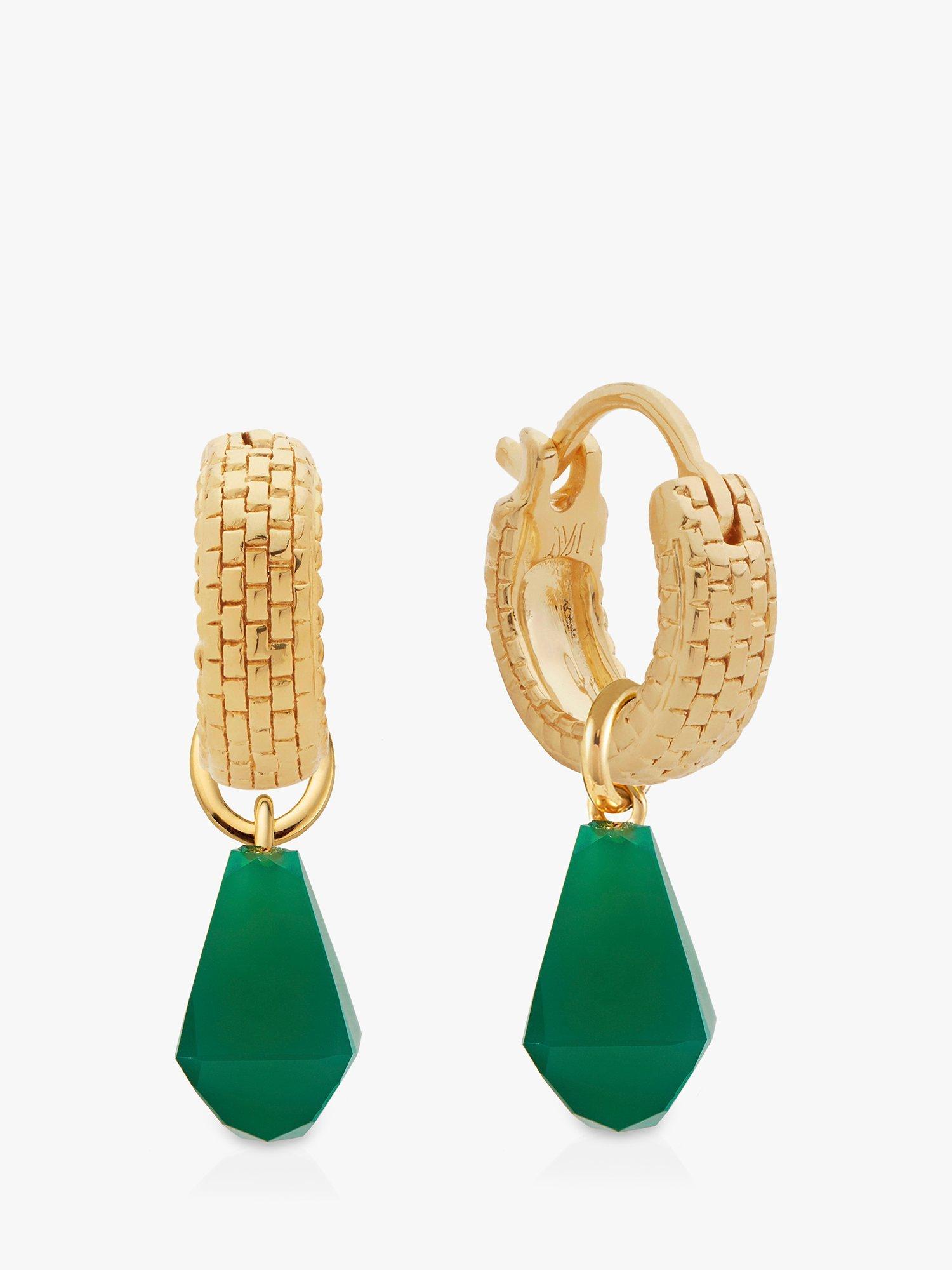 Product image 1 of 3, which shows Monica Vinader Gemstone Huggie Earrings, Gold
