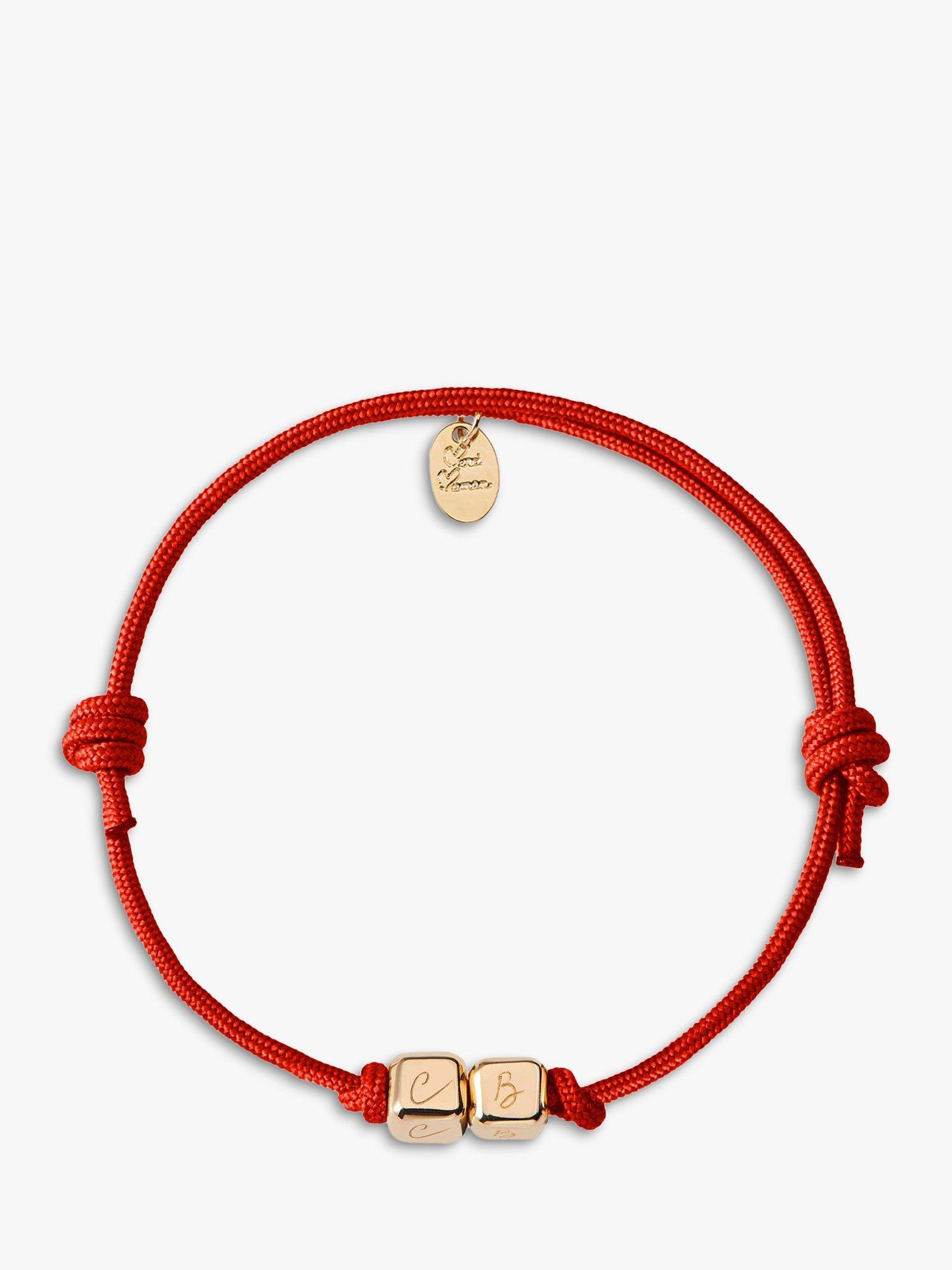Merci Maman Personalised 2 Dice Braided Bracelet, Red/Gold